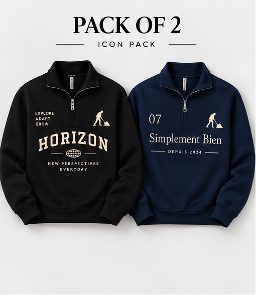 Pack of 2 Mock Neck - Horizon (Black) , SB (Navy)