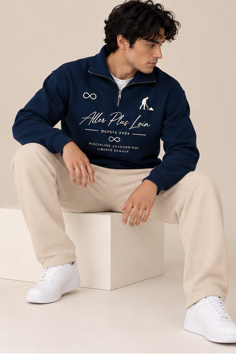 ALLER PLUS LOIN Tracksuit - Navy on Beige